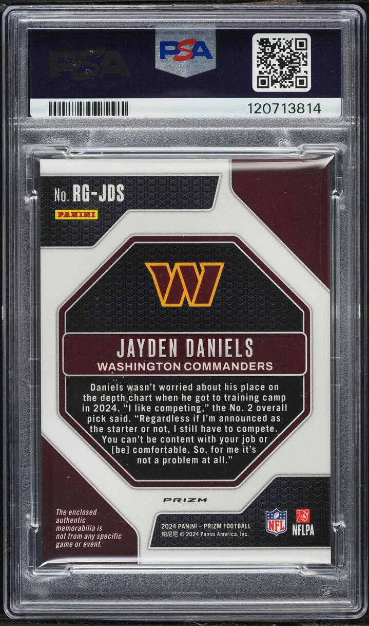 2024 Panini Prizm Pink Jayden Daniels ROOKIE PATCH #RG-JDS PSA 9 MINT