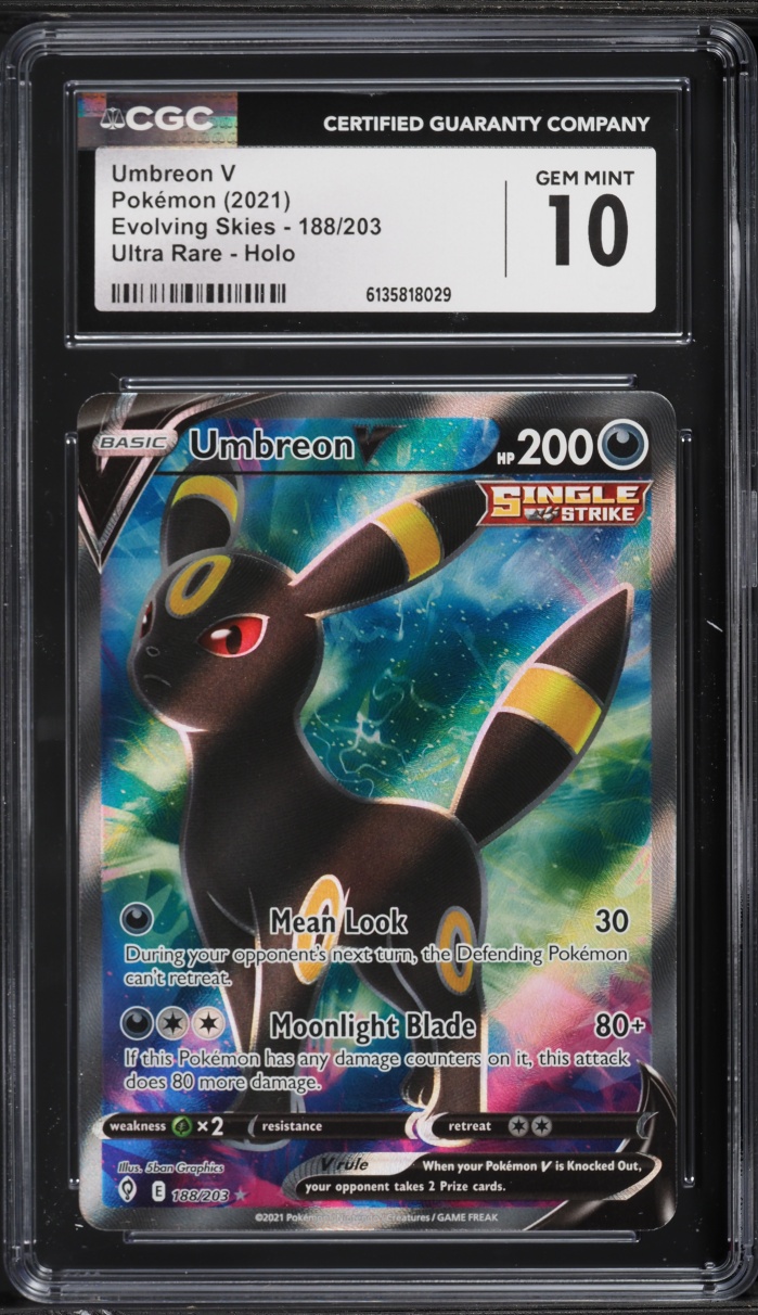 2021 Pokemon Sword & Shield Evolving Skies Full Art Umbreon V #188 CGC 10 GEM MINT
