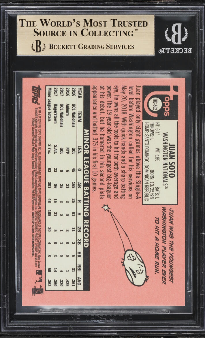 2018 Topps Heritage Chrome Purple Juan Soto ROOKIE #THC502 BGS 9.5 GEM MINT