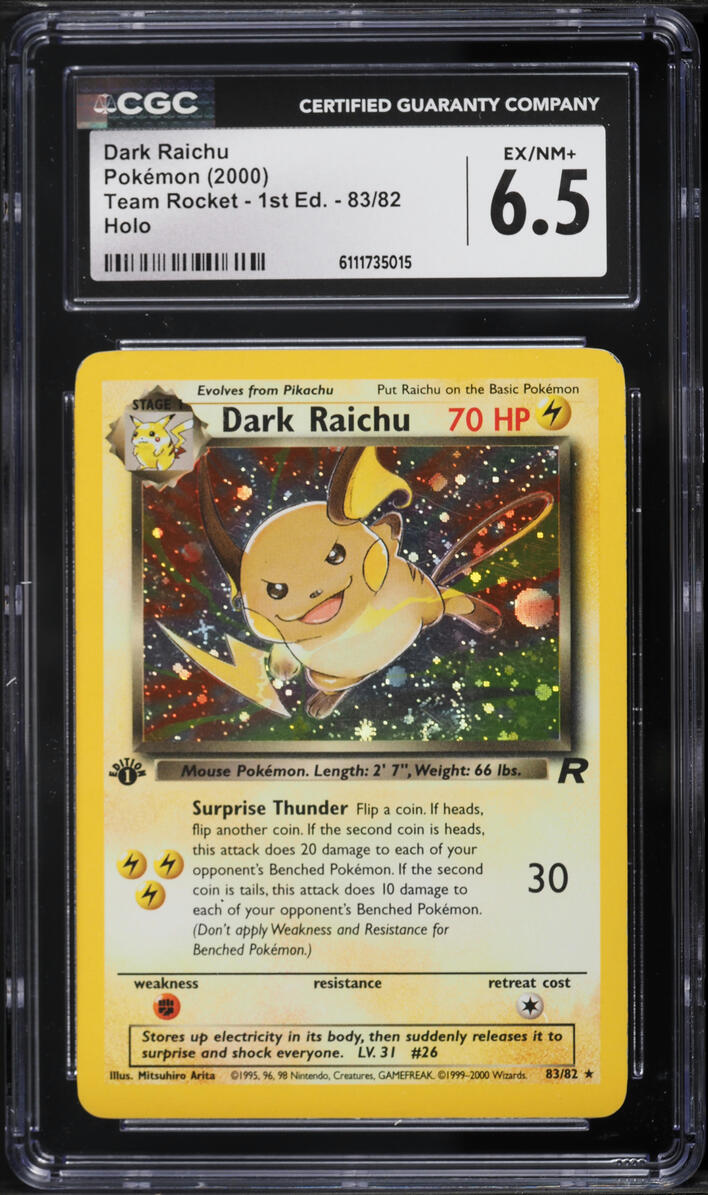 2000 Pokemon Team Rocket 1st Edition Holo Dark Raichu #83 CGC 6.5 EXMT+