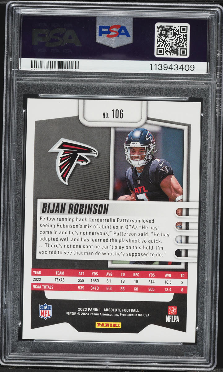 2023 Absolute Red Squares Bijan Robinson ROOKIE /499 #106 PSA 9 MINT