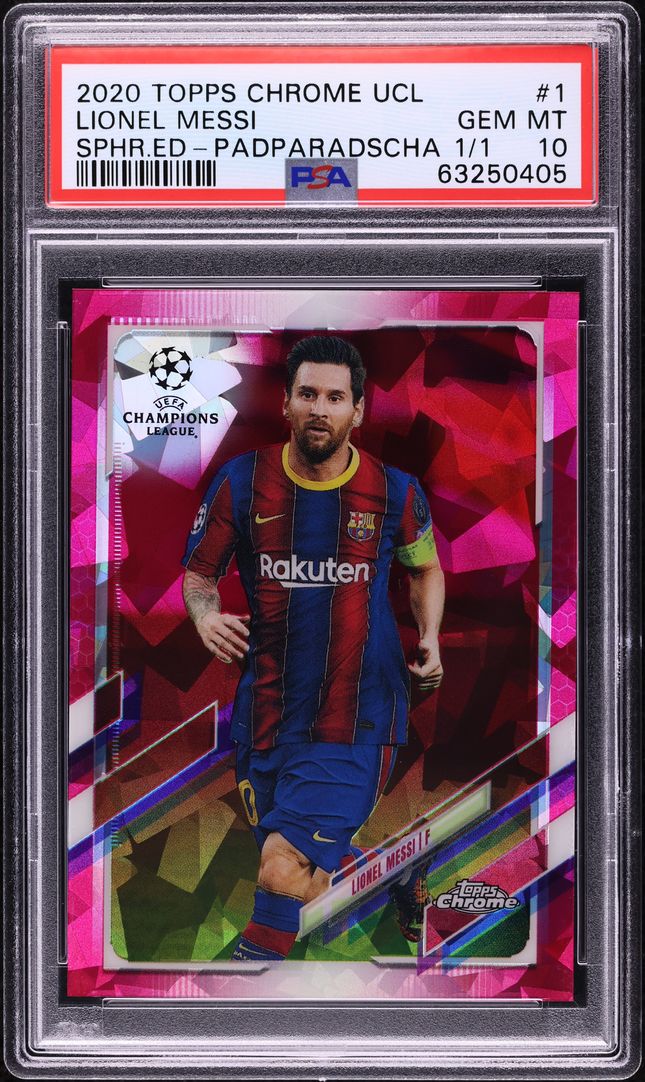 2020 Topps Chrome UEFA Sapphire Padparadscha Lionel Messi 1/1 #1 PSA 10 GEM MINT