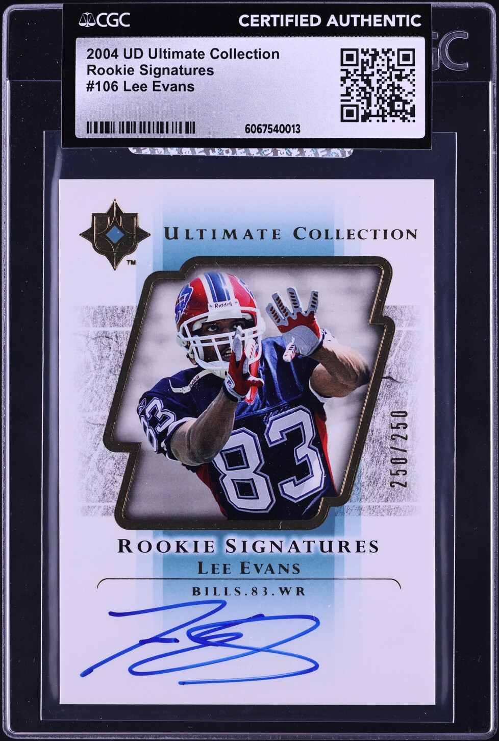 2004 Ultimate Collection Lee Evans ROOKIE AUTO 250/250 #106 CGC AUTH