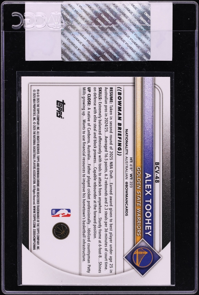 2025 Bowman Chrome Fuchsia Refractor Alex Toohey ROOKIE /199 #BCV-48 CGC AUTH