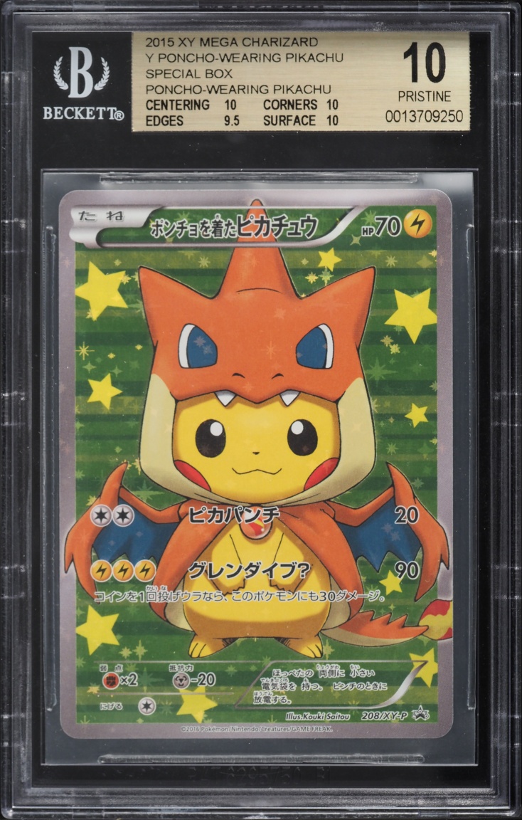 2015 Pokemon Japanese XY Promo Mega Charizard Y Poncho-Wearing Pikachu #208XYP BGS 10 PRISTINE