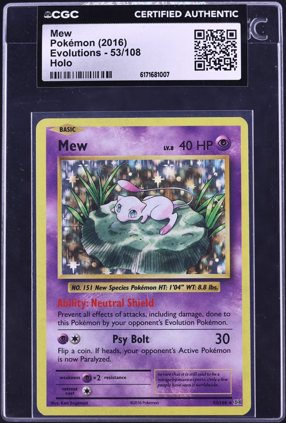 2016 Pokemon XY Evolutions Holo Mew #53 CGC AUTH