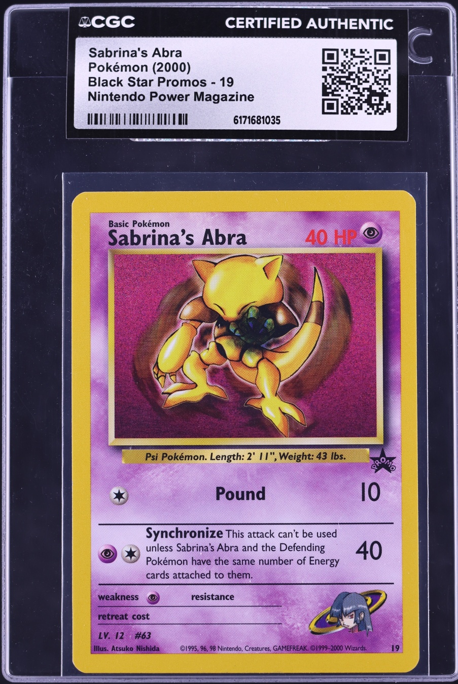 2000 Pokemon Black Star Promo Nintendo Power Magazine Sabrina's Abra #19 CGC AUTH