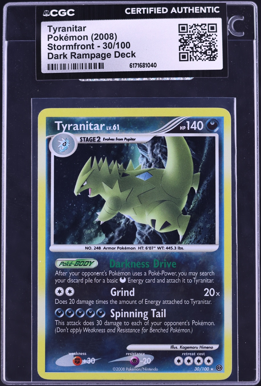 2008 Pokemon Stormfront Dark Rampage Deck Tyranitar #30 CGC AUTH