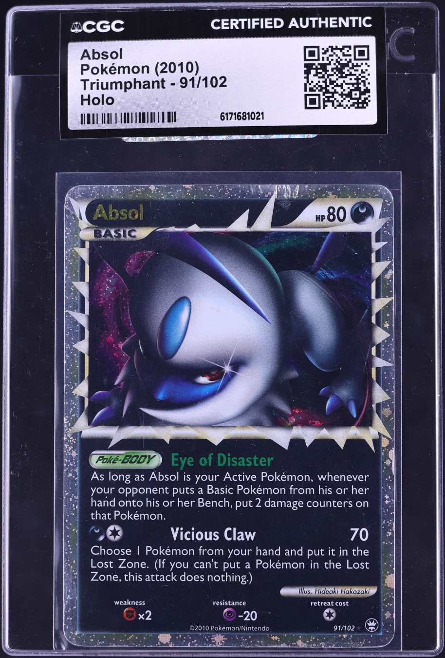 2010 Pokemon HeartGold & SoulSilver Triumphant Holo Absol #91 CGC AUTH