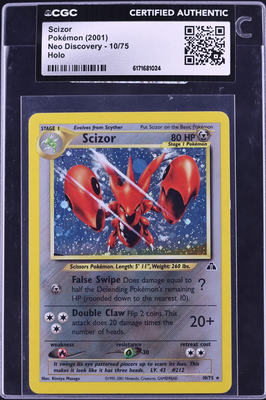 2001 Pokemon Neo Discovery Holo Scizor #10 CGC AUTH