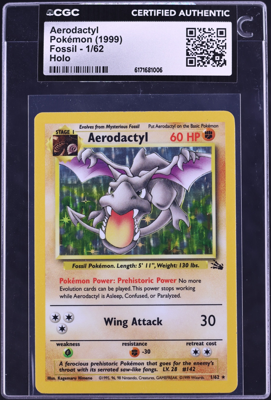 1999 Pokemon Fossil Holo Aerodactyl #1 CGC AUTH