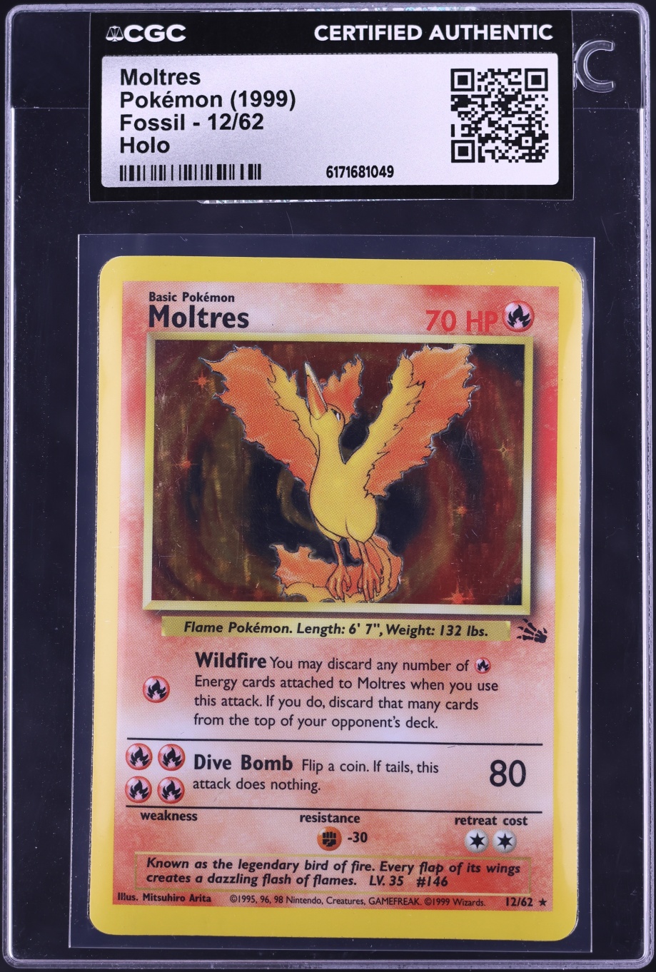 1999 Pokemon Fossil Holo Moltres #12 CGC AUTH