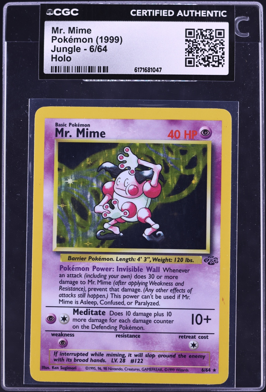 1999 Pokemon Jungle Holo Mr. Mime #6 CGC AUTH