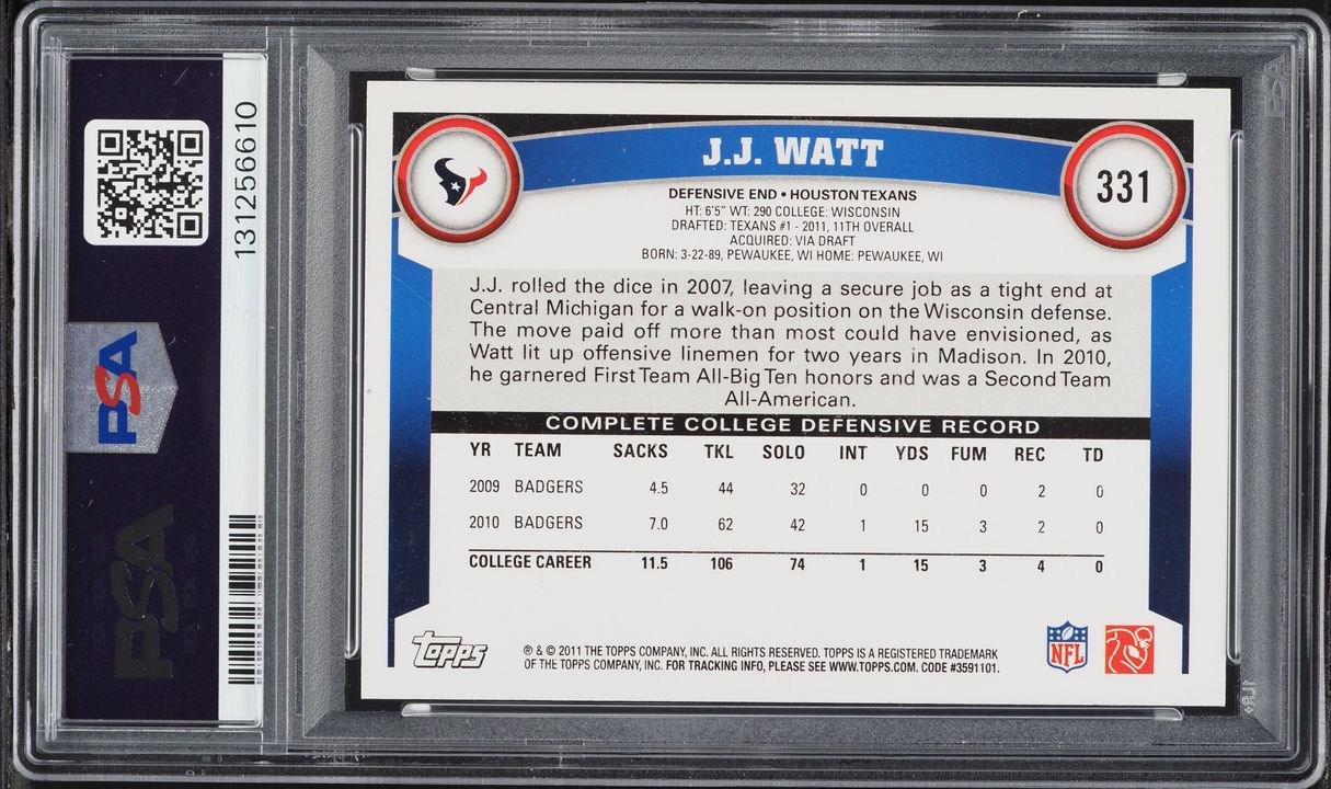 2011 Topps Football J.J. Watt ROOKIE #331 PSA 9 MINT