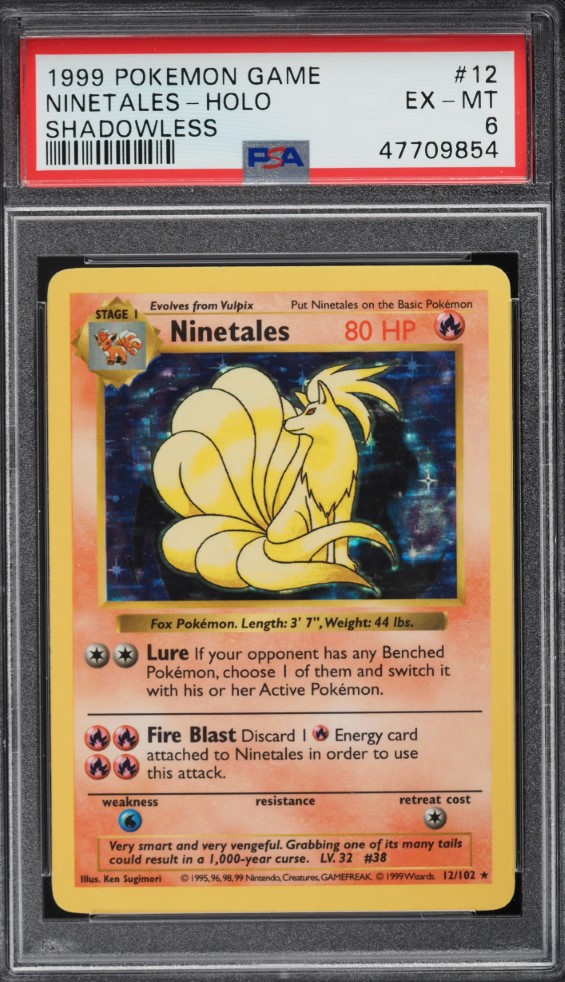 1999 Pokemon Base Set Shadowless Holo No Damage Error Ninetales #12 PSA 6