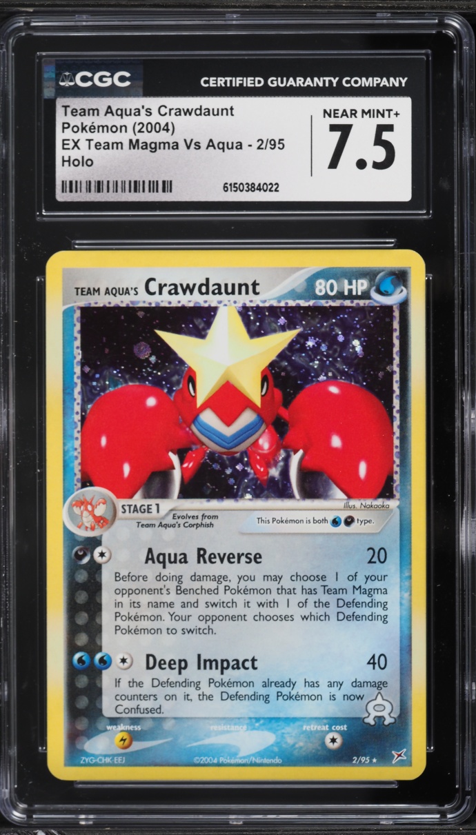 2004 Pokemon EX Team Magma VS Aqua Holo Team Aqua's Crawdaunt #2 CGC 7.5 NRMT+
