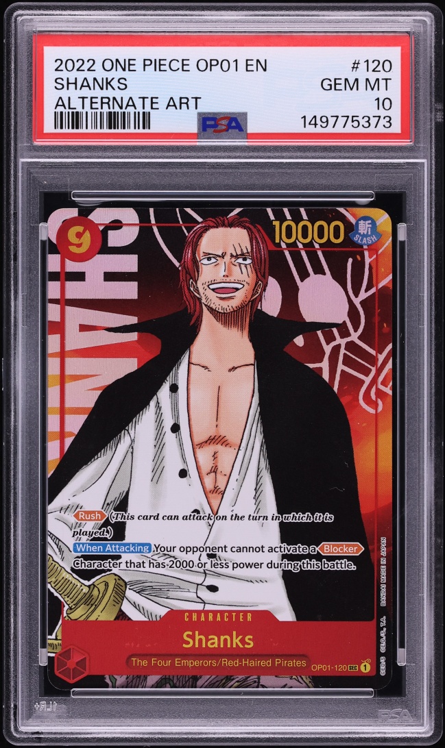 2022 One Piece Romance Dawn SEC Alt Art Shanks #OP01-120 PSA 10 GEM MINT