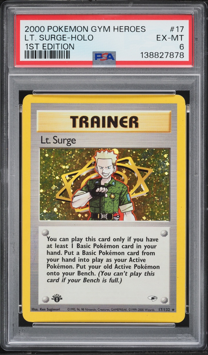 2000 Pokemon Gym Heroes 1st Edition Holo Lt. Surge #17 PSA 6 EXMT