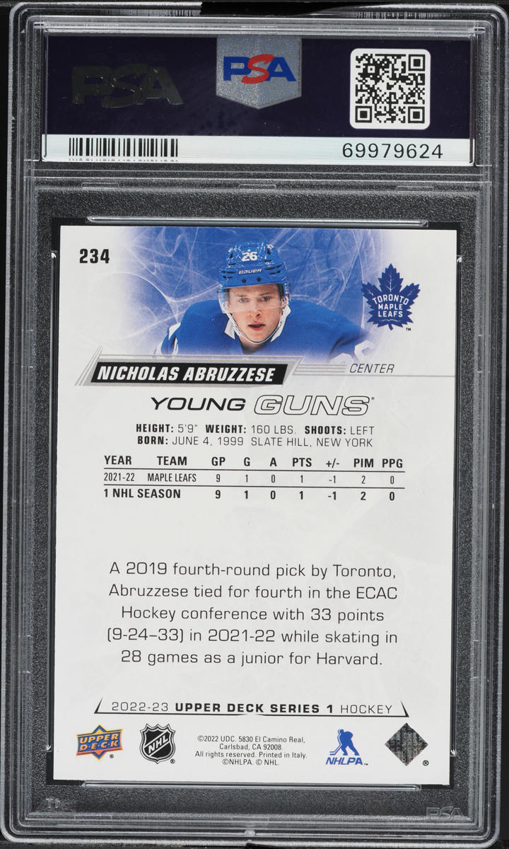 2022 Upper Deck Young Guns Nicholas Abruzzese ROOKIE #234 PSA 10 GEM MINT