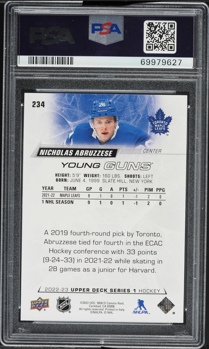2022 Upper Deck Young Guns Nicholas Abruzzese ROOKIE #234 PSA 10 GEM MINT