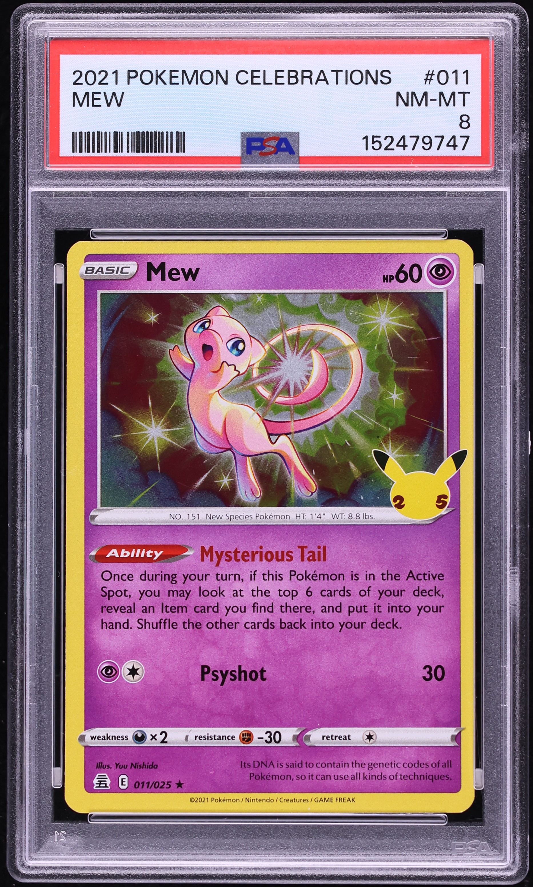 2021 Pokemon Sword & Shield Celebrations Holo Mew #11 PSA 8 NM-MT