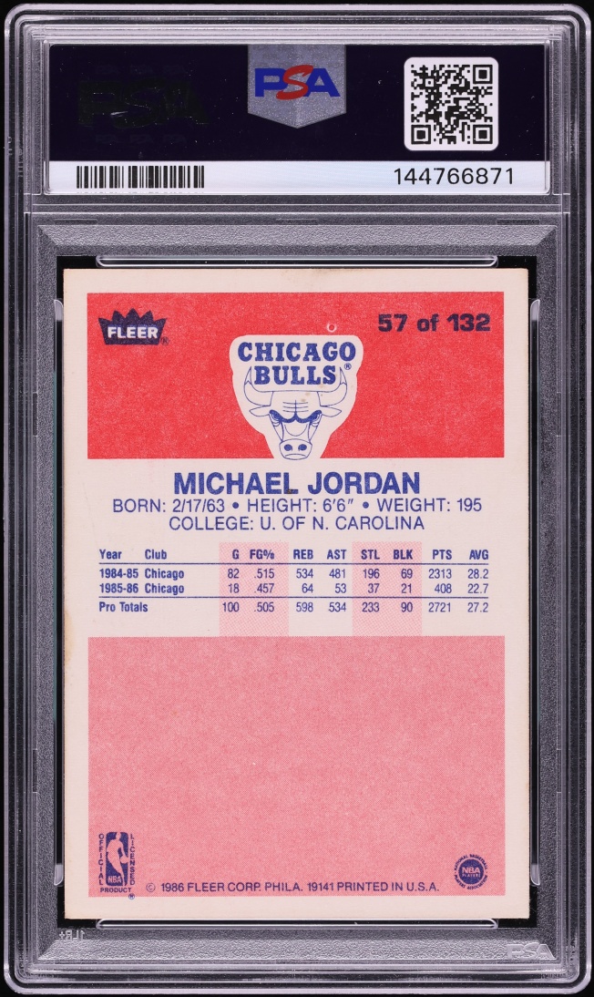 1986 Fleer Basketball Michael Jordan ROOKIE #57 PSA 3 VG