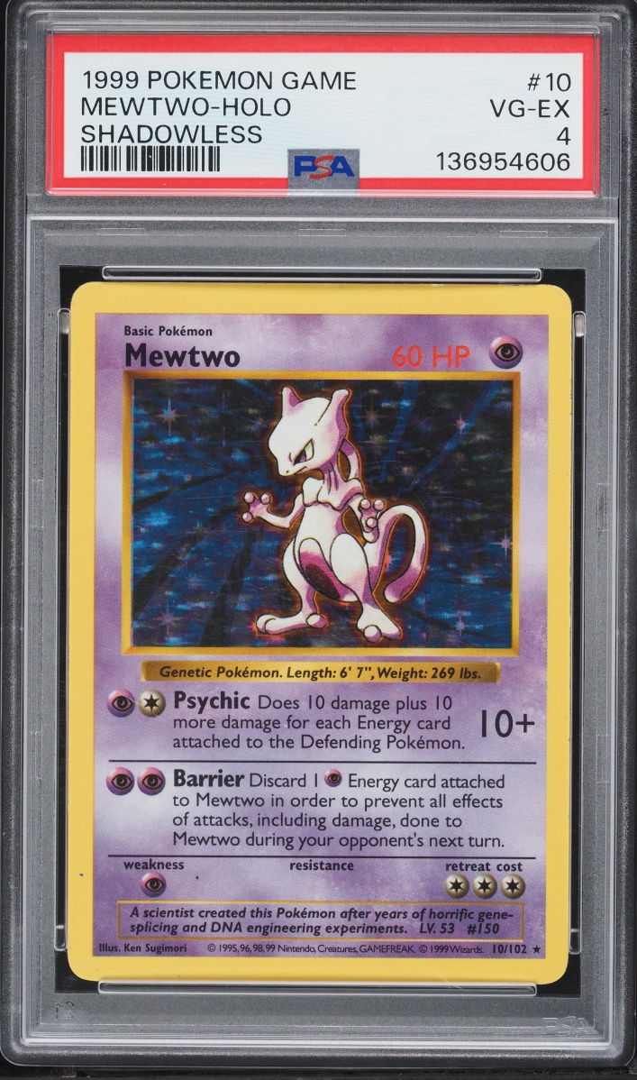 1999 Pokemon Base Set Shadowless Holo Mewtwo #10 PSA 4 VGEX