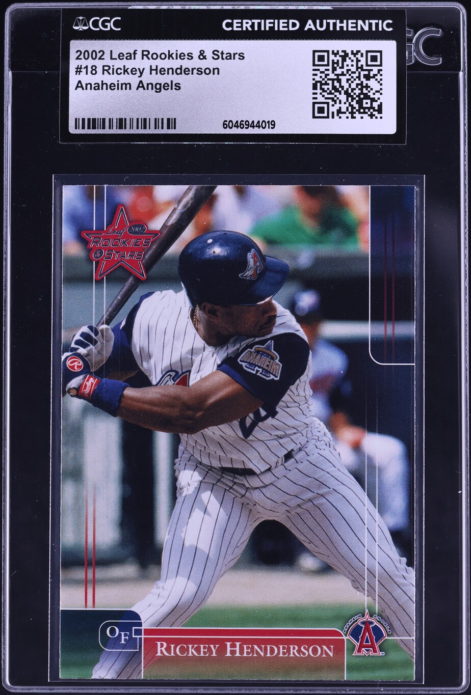 2002 Leaf Rookies & Stars Anaheim Angels Rickey Henderson #18 CGC AUTH ...