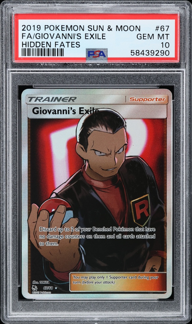 2019 Pokemon Sun & Moon Hidden Fates Full Art Giovanni's Exile #67 PSA 10 GEM MINT