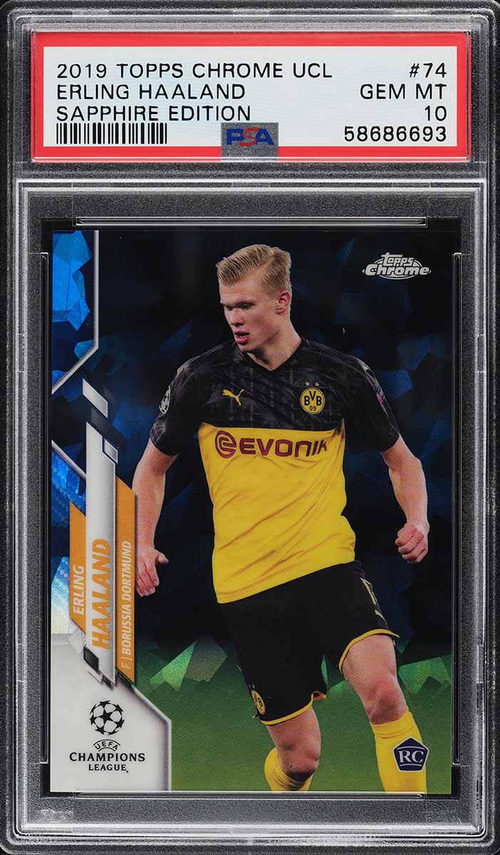 2019 Topps Chrome UEFA Sapphire Erling Haaland ROOKIE #74 PSA 10