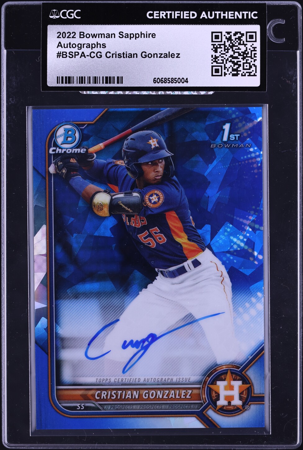 2022 Bowman Chrome Sapphire Cristian Gonzalez PROSPECT AUTO #BSPA-CG CGC AUTH