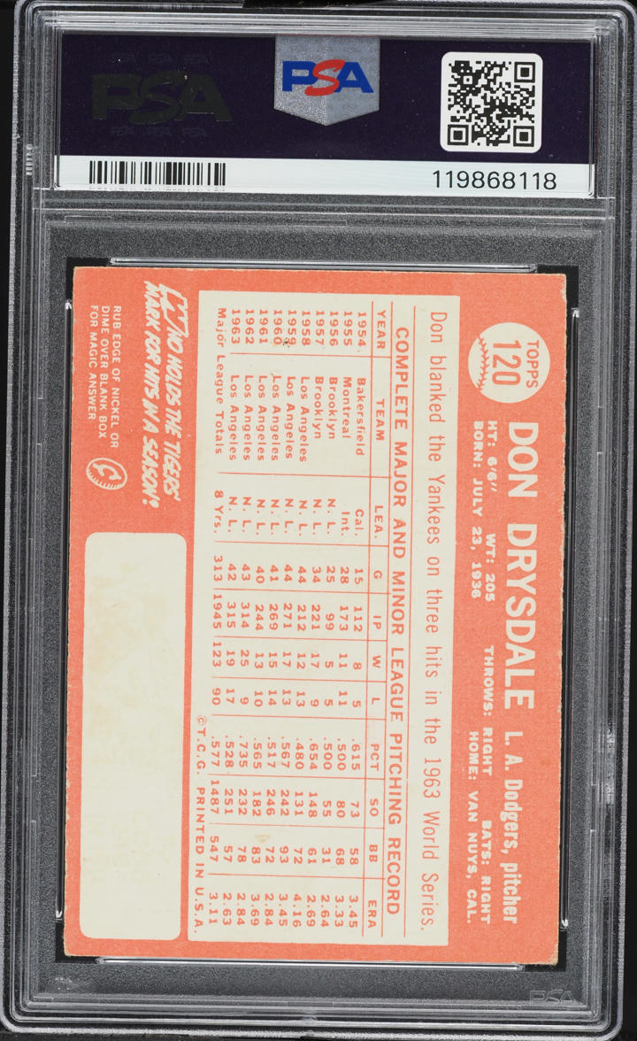 1964 Topps Don Drysdale #120 PSA 1.5 FR