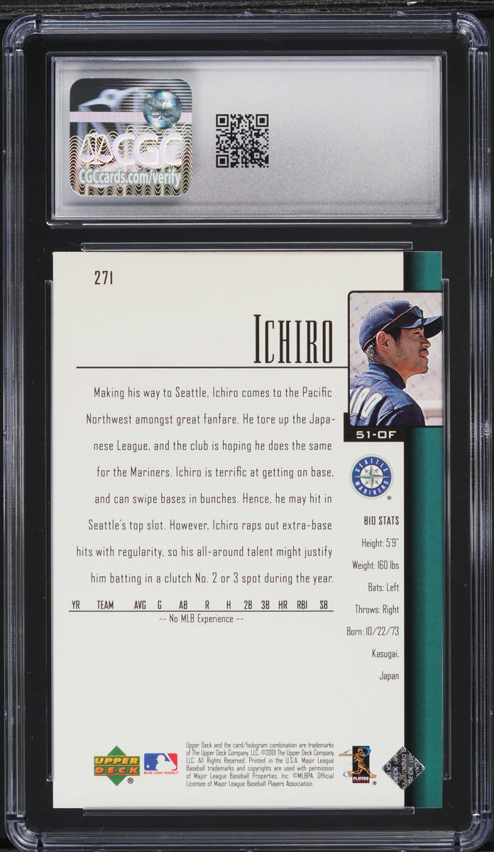 2001 Upper Deck Ichiro Suzuki ROOKIE #271 CGC 9 MINT