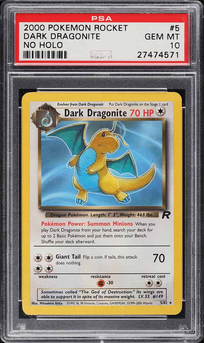 2000 Pokemon Team Rocket No Holo Error Dark Dragonite #5 PSA 10 GEM MINT