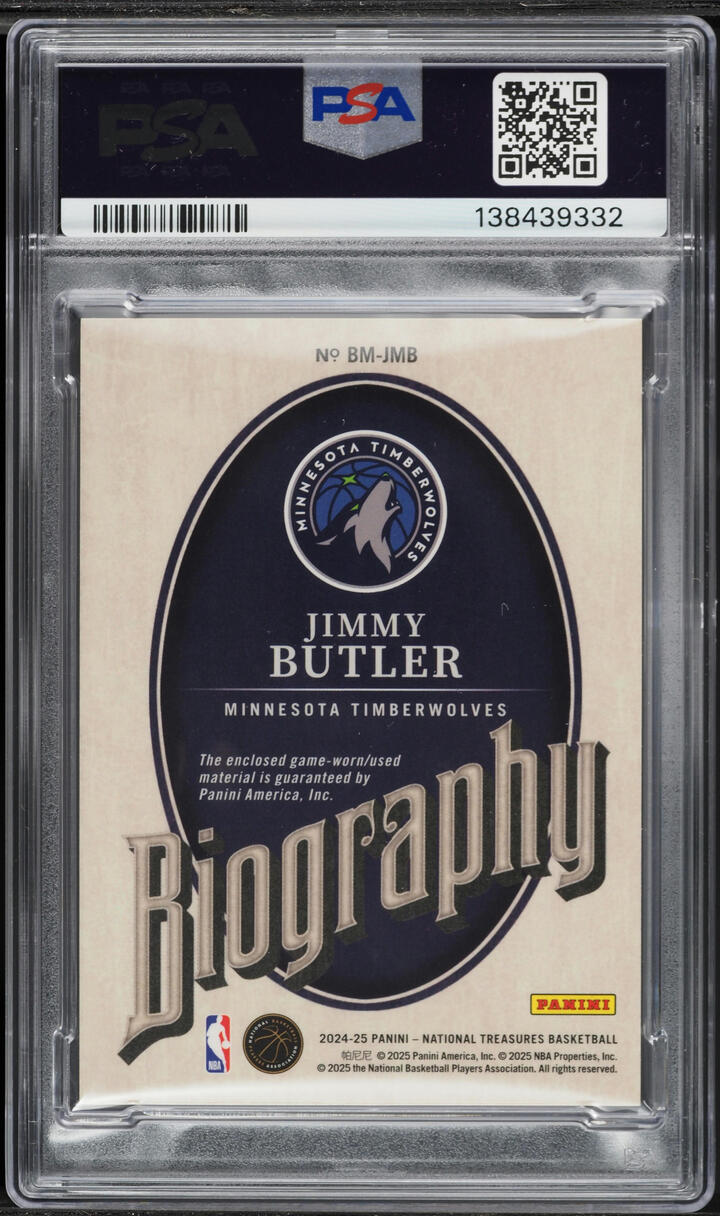 2024 National Treasures Biography Materials Jimmy Butler III PATCH /99 #BM-JMB PSA 9 MINT