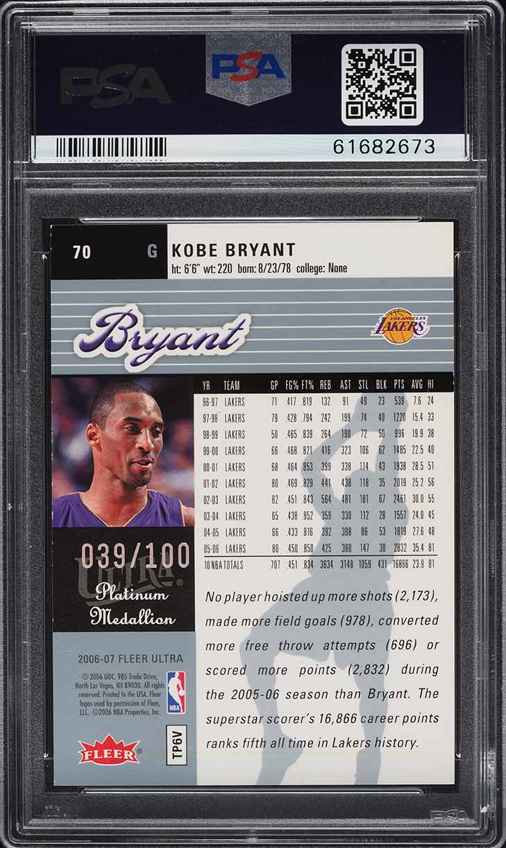 2006 Ultra Platinum Medallion Kobe Bryant /100 #70 PSA 8 NM-MT