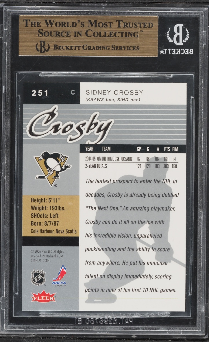 2005 Ultra Hockey Sidney Crosby ROOKIE #251 BGS 9.5 GEM MINT