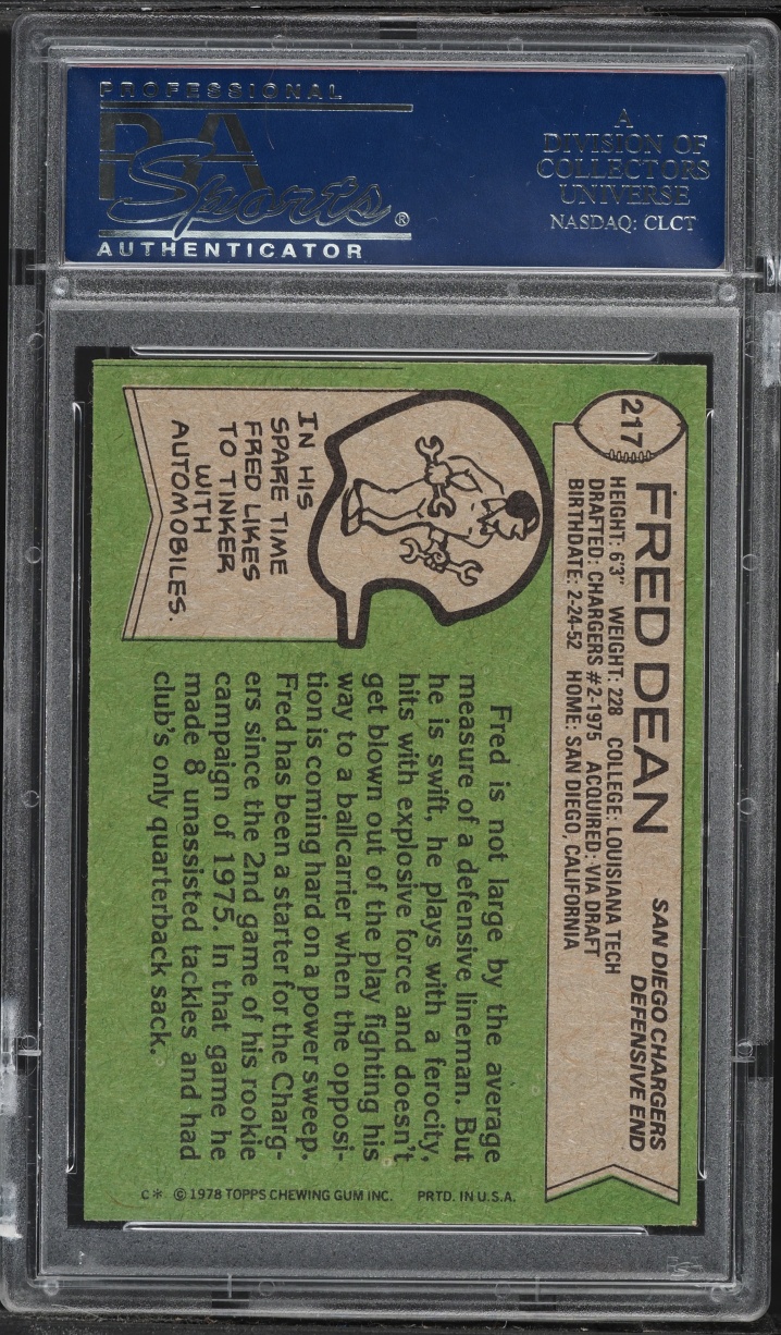 1978 Topps Football Fred Dean #217 PSA 8 NM-MT