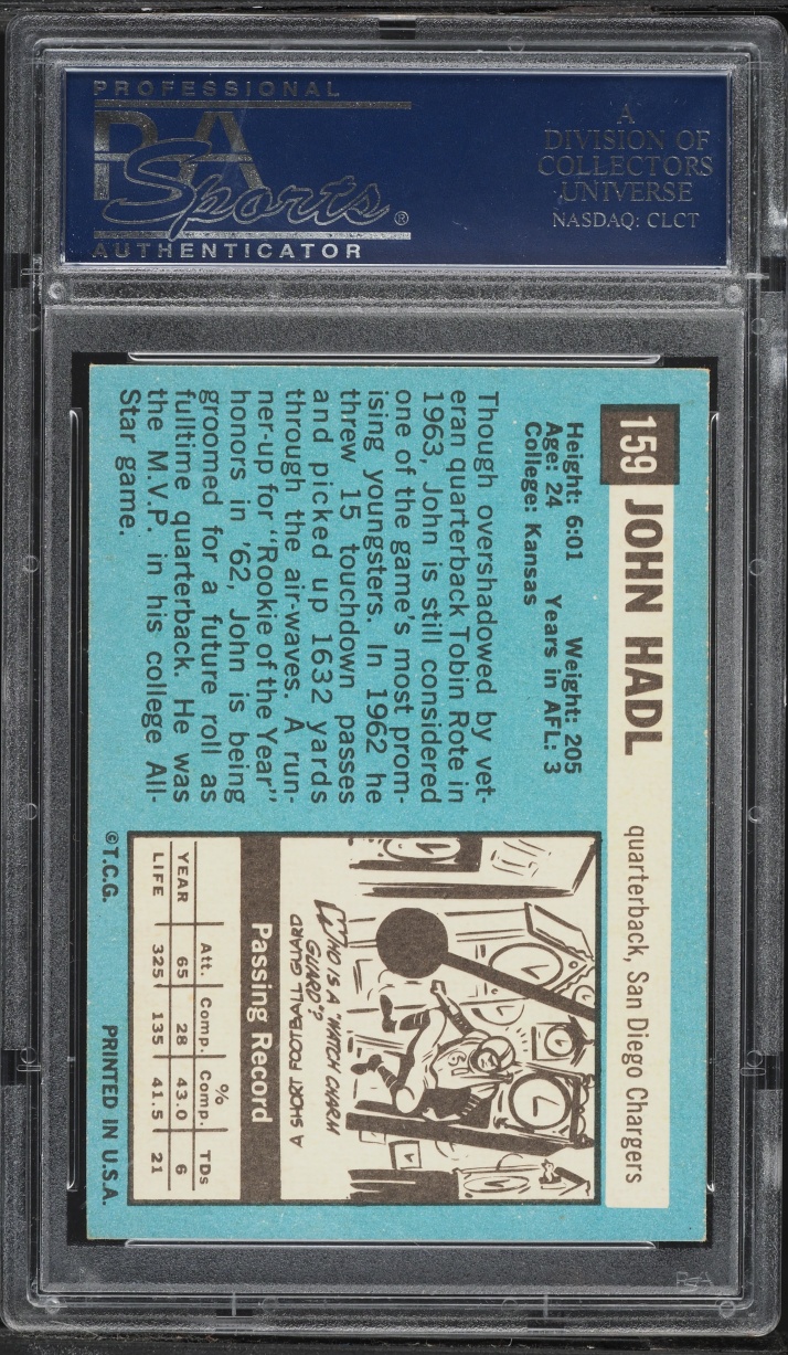 1964 Topps Football John Hadl #159 PSA 7 NRMT