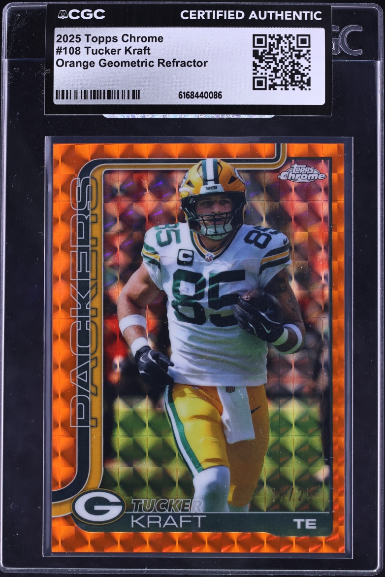 2025 Topps Chrome Orange Geometric Refractor Tucker Kraft /25 #108 CGC AUTH