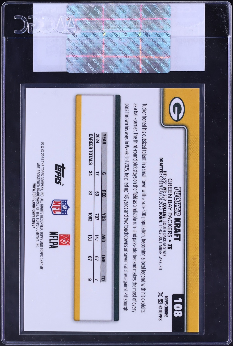 2025 Topps Chrome Orange Geometric Refractor Tucker Kraft /25 #108 CGC AUTH