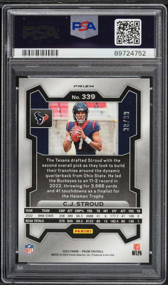 2023 Panini Prizm Blue Ice CJ Stroud ROOKIE /99 #339 PSA 10 GEM MINT