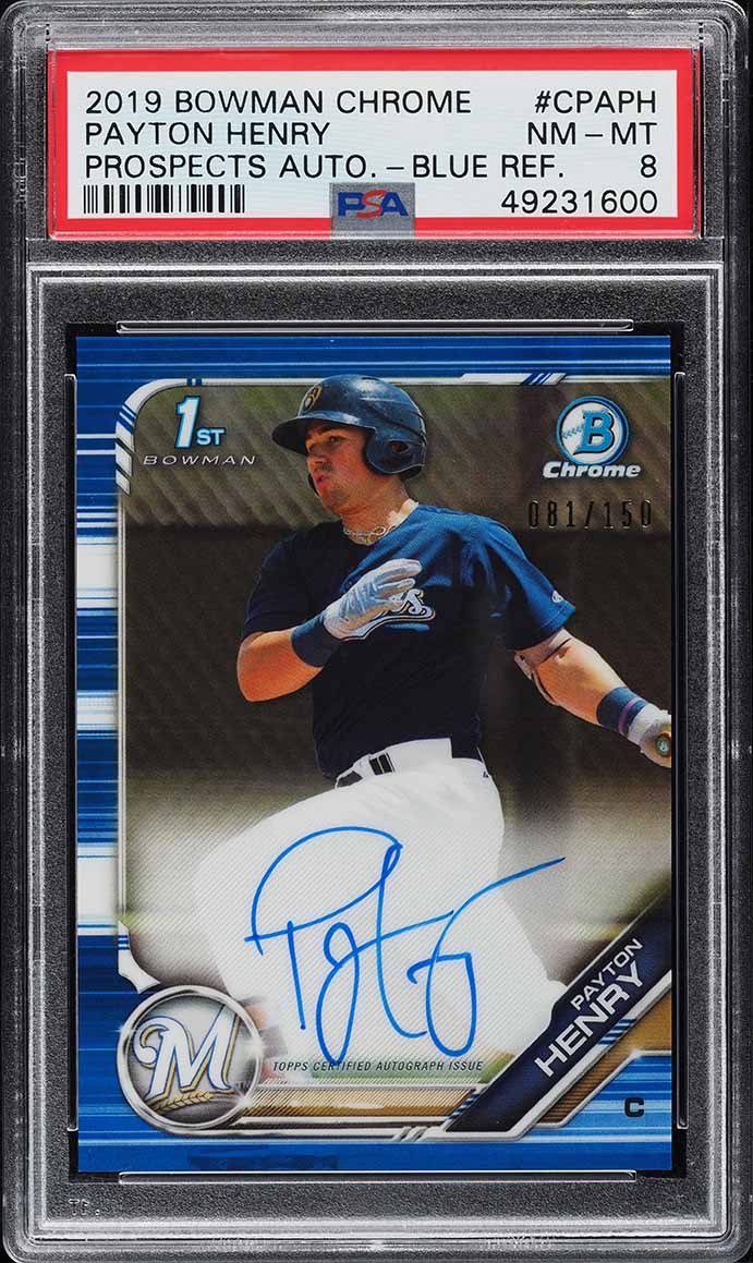 2019 Bowman Chrome Blue Refractor Payton Henry PROSPECT AUTO /150 #CPA-PH PSA 8 NM-MT