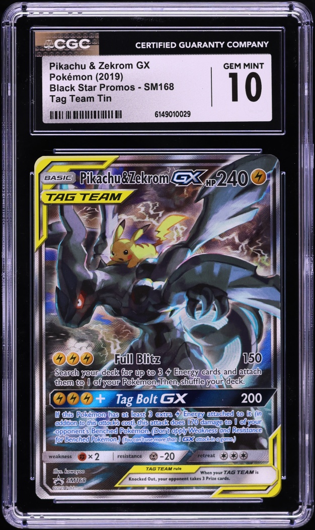 2019 Pokemon Sun & Moon Promo Tag Team Alt Art Pikachu & Zekrom GX #SM168 CGC 10 GEM MINT