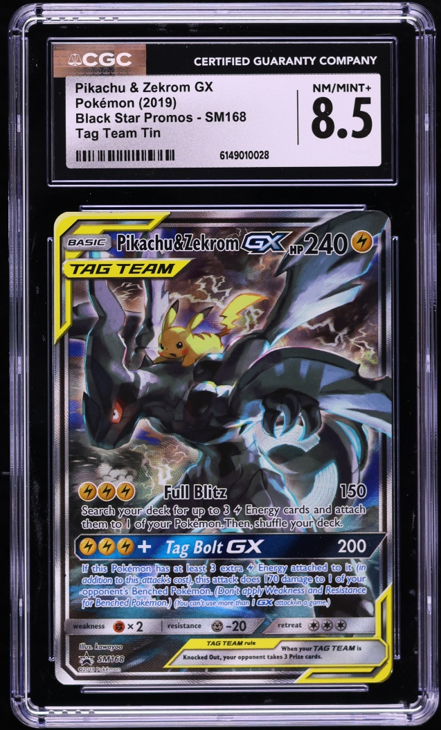 2019 Pokemon Sun & Moon Promo Tag Team Alt Art Pikachu & Zekrom GX #SM168 CGC 8.5 NM-MT+