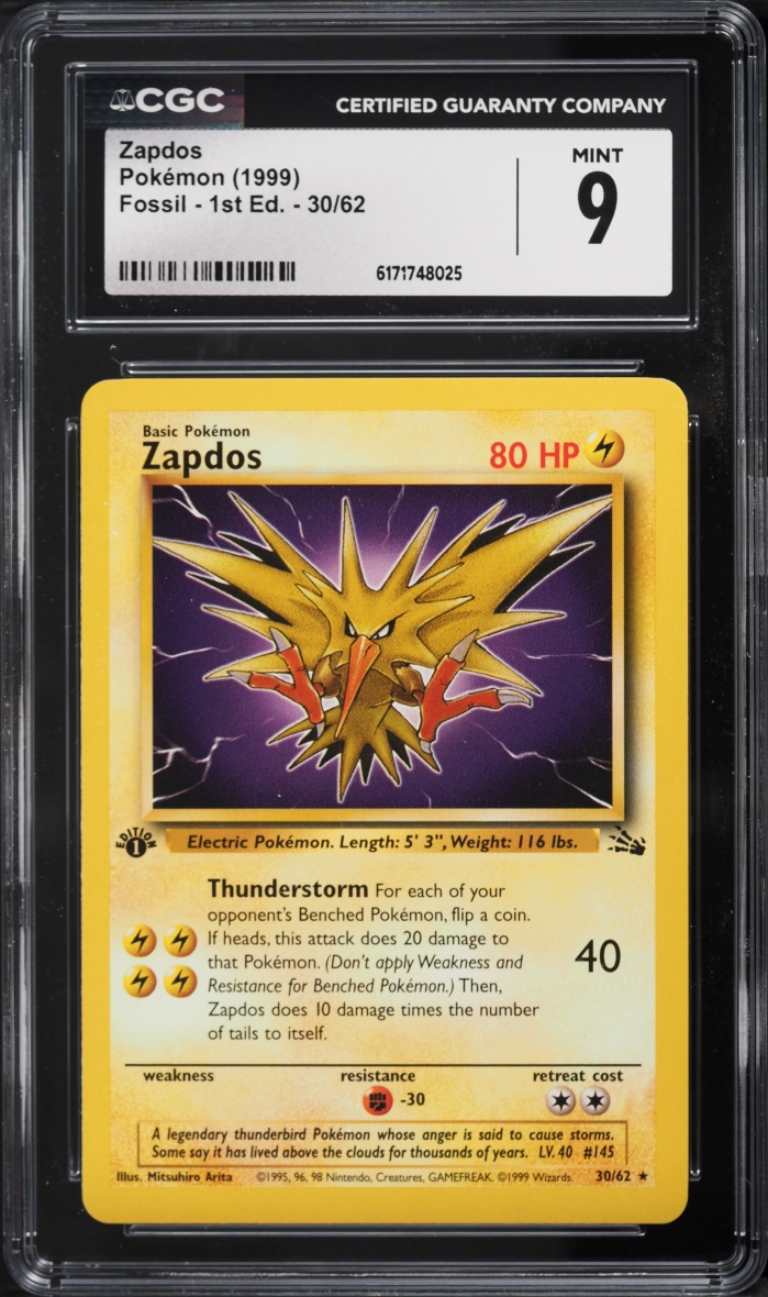 1999 Pokemon Fossil 1st Edition Zapdos #30 CGC 9 MINT