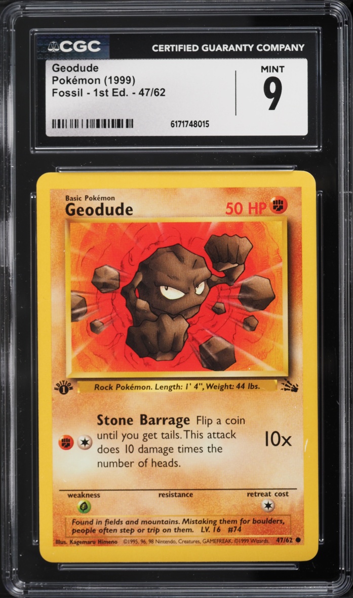 1999 Pokemon Fossil 1st Edition Geodude #47 CGC 9 MINT