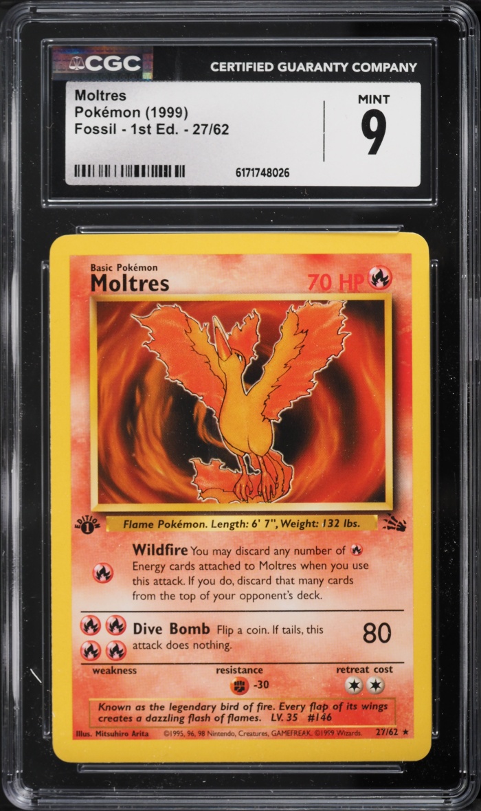 1999 Pokemon Fossil 1st Edition Moltres #27 CGC 9 MINT
