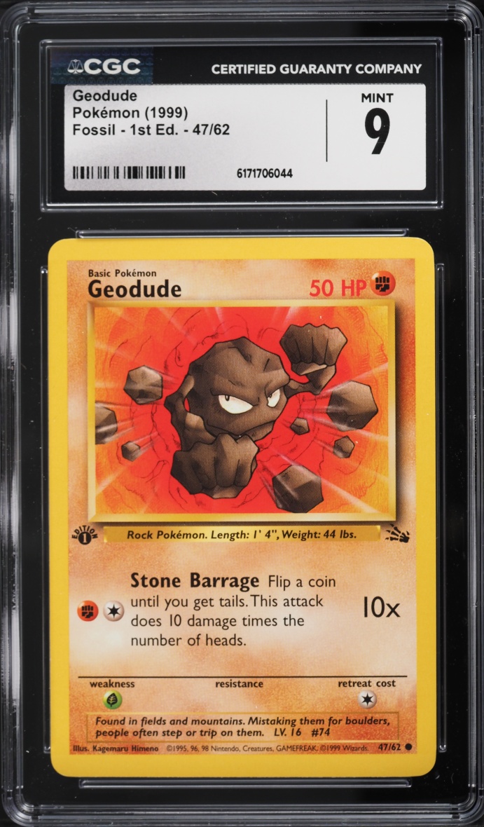 1999 Pokemon Fossil 1st Edition Geodude #47 CGC 9 MINT