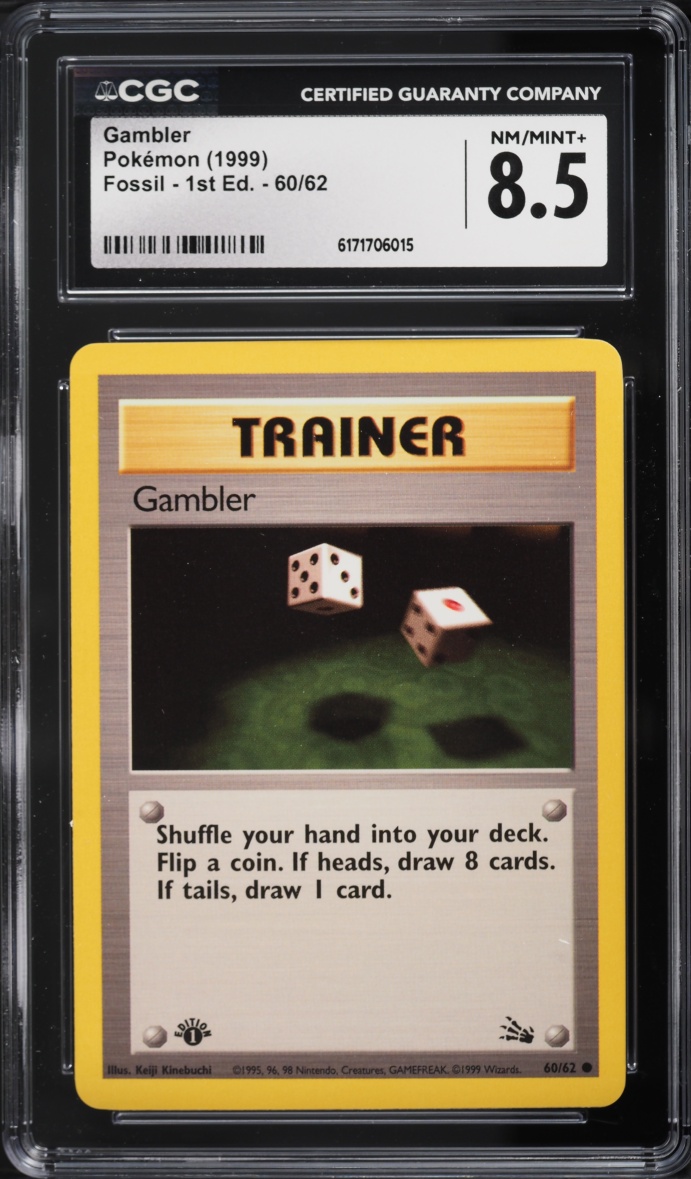 1999 Pokemon Fossil 1st Edition Gambler #60 CGC 8.5 NM-MT+